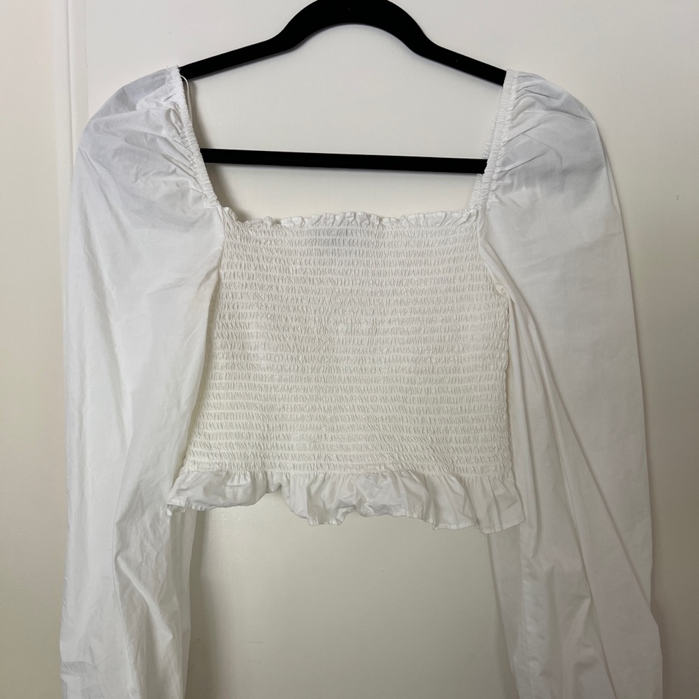 White Puff Sleeve Cropped Top